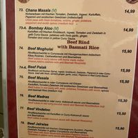 Menue  at Taj Mahal in Dortmund