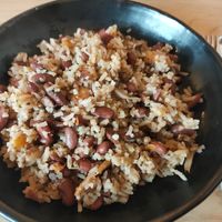 Rice, beans, oyster mushrooms and tofu at De la Zoia in Bogota