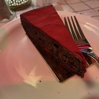 Raspberry chocolate truffle cake   at Villa Belparc in Gothenburg
