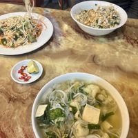 Veggie pho, papaya salad and southern mixed noodles.  #Veganuary at Yummy 2 Restaurant in Hai Phong