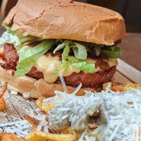 Holy smoked burger with Jack Daniel's barbecue sauce, which is awfully tasty! at Ginsburger Vegetarian Superstar in Paris