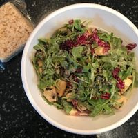 Veganized Wild Child salad (sub tofu for chicken, no cheese). Love the craisins. The Crispie was a nice treat for dessert. at Crisp & Green in Apple Valley