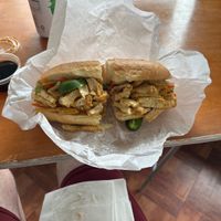 The Vegan Sandwich filled with tofu and other yummies - served hot😄 at Kitten and Pinky in Pacifica