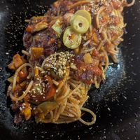 Vegan Spaghetti at Inti Garden in Puerto Baquerizo Moreno