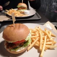 Crispy burger (chicken like, probably from seitan, very tasty!) at Bistro 269 in Vystrkov