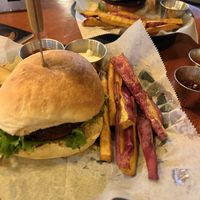 2 beetroot/bean vegan burgers  at Monteverde Brewing Company in Monteverde
