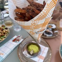 Sweet potato fries with avocado dip  at Paviljoen Strand90 in Domburg