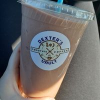 Chocolate Muscle Monkey w/ oat milk and plant protein at Dexter's Smoothie Coffee Vault in Norwich