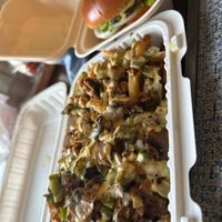 Vegan Loaded Fries & Vegan Burger  at Wanted Grill in Santa Clarita