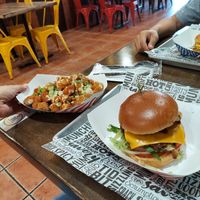 Vegan Buffalo tater tots and vegan Hawaii cheeseburger at Wanted Grill in Santa Clarita