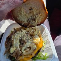 Cheeseburger with grilled onions. Messy but amazing at Wanted Grill in Santa Clarita