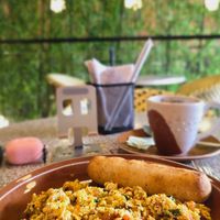 Scrambled tofu with vegan cheddar stick at the branch in Prado at Fit Choices  in Barranquilla