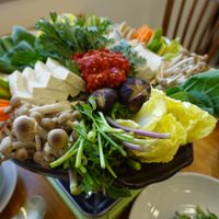 Tofu, Bean curd Hot Pot
(2 servings) - 30,000 Won at Loving Hut - Peace Point in Daegu