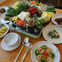 Tofu, Bean curd Hot Pot
(2 servings) - 30,000 Won at Loving Hut - Peace Point in Daegu