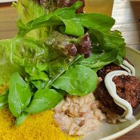 Baião cremoso com falafel e salada verde at LIVA Vida Vegana in Fortaleza