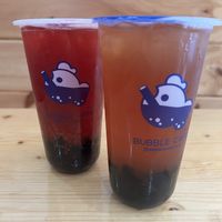 Two bubble teas but the taste was kinda off; they ask you how much you want the sweetness and we did 50% but it tasted like 3%  at Bubble Cafe in Athens