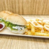 vegan tuna sandwich with fries, very good, recommended😋 at Yi Su Pin 一素品 - AMK in Northeast Singapore
