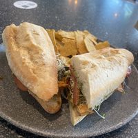 Pesto sandwich: tasty, with many chicken pieces at Copper Branch in Almere