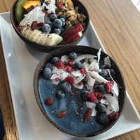 Green smoothie bowl and blue smoothie bowl  at Sky High Juice - Daikanyama in Tokyo
