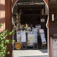 The lovely seller and his shop.  at Khalid's Vegetarian Sandwich in Marrakech