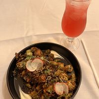 Roasted Jerk Brussels Sprouts; “Live long” drink.  at Elegant Cuizines - Pop Up in Richmond