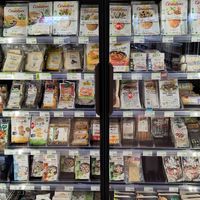 Vegan/vegetarian meet supplies and bread toppings at Biocoop Amboise in Amboise