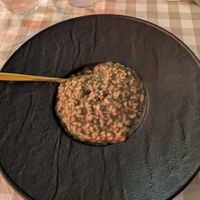 Aubergine risotto (looks deceptively small, is very filling) at Officina del Riso Navigli in Milan