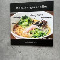 There are vegan noodles specifically advertised outside the restaurant   at Noodle Factory Life in Oita