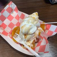 Peaches and Cream Waffle at Grandma's Ice Cream & Waffles in Rockville