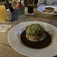 Mock-a-doodle doo (fake chicken and leek), very tasty. Minted peas were very nice  at The Rumsey Wells in Norwich