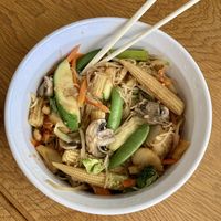 My version of the Mongolian BBQ, in my own to-go container because I don’t like hot food in styrofoam 🥢  at Fusion Grill in Valley Springs