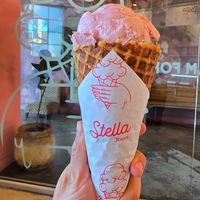 Split single in vegan, gluten-free cone at Stella Jean's Ice Cream in Costa Mesa