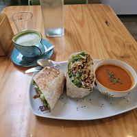 burrito chipotle con matcha! viene con una sólita muy sabrosa y cozy at PURALMA Vegan Bakery in San Jose