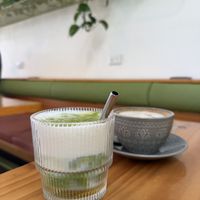Iced caramel matcha latte and chai latte   at PURALMA Vegan Bakery in San Jose