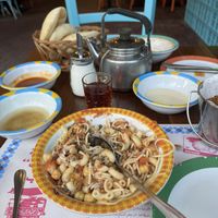 Koshari, bread and falafel and tea! Yum   at Zaroob in Dubai