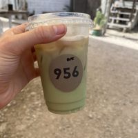 Tropical matcha (matcha and guava) with oat milk  at Bandera Coffee Co in Harlingen