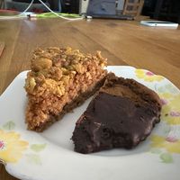 Apple and paijuri cake ( half the slice ) and half a walnut and ginger cookie at Parveen's in Glasgow