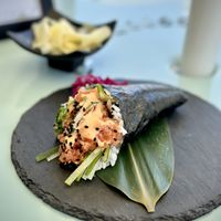 Plant Based Spicy Tuna Hand Roll  at Niku Nashi Sushi in Los Angeles