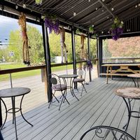 Nice outdoor patio seating   at GiraKofi in Stowe