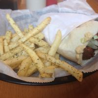 Falafel pita with fries at Falafels in Bloomington