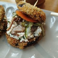 Nasu furai - fried aubergine with mushroom and tofu fillings at Musume Sushi in Florianopolis