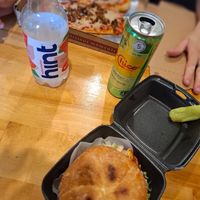 Sausage Pizza and Spicy chicken burger at 2 Phat Vegans in New Orleans