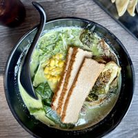 Tonyu Matcha, finely ground matcha green tea leaf  at Kotsu Ramen & Gyoza in Redondo Beach