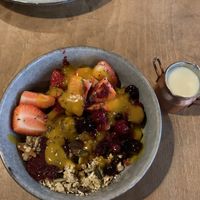 Vegan used granola bowl - no vegan yoghurt, so a bit sweet m, but yummy!   at The Cosy Cafe in Hay-on-wye