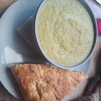 Leek and potato soup - soup is always vegan at The Cosy Cafe in Hay-on-wye