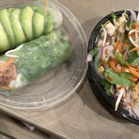 Vegan tofu pho with spring rolls at Bamboozle Cafe in Tampa