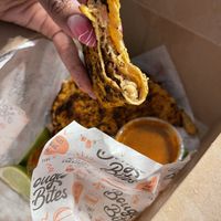 inside the Birria Cartel Tacos (made with jackfruit)  at Bougie Bites in Overland