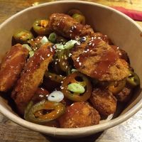 Loaded bowl - potato tots, jalapeños, quorn dippers and sriracha at The New Sundial in South Shields