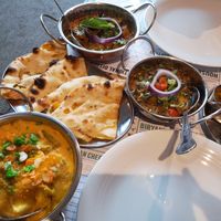 Vegetable pasanda, stuffed naan, sag aloo and vegetable bhuna at Vegan India - Gloucester Rd in Bristol