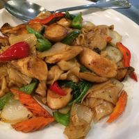 Yummm pad kee mao with king oyester mushroom at Chili Basil Thai Grill in Lynnwood
